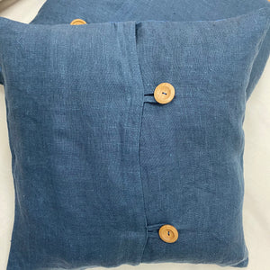 Mustard and blue linen cushion cover