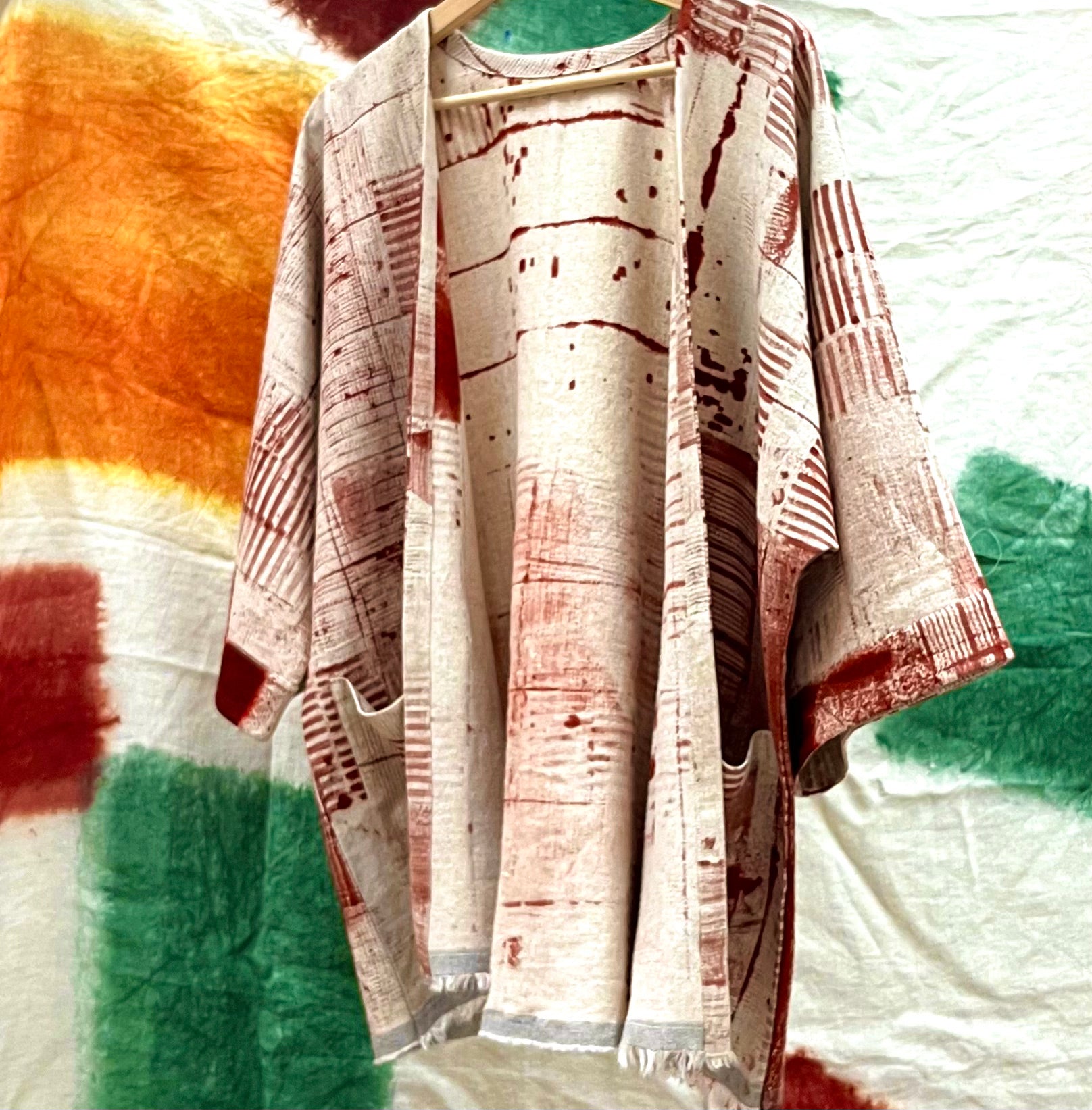 Linen jacket with abstract prints