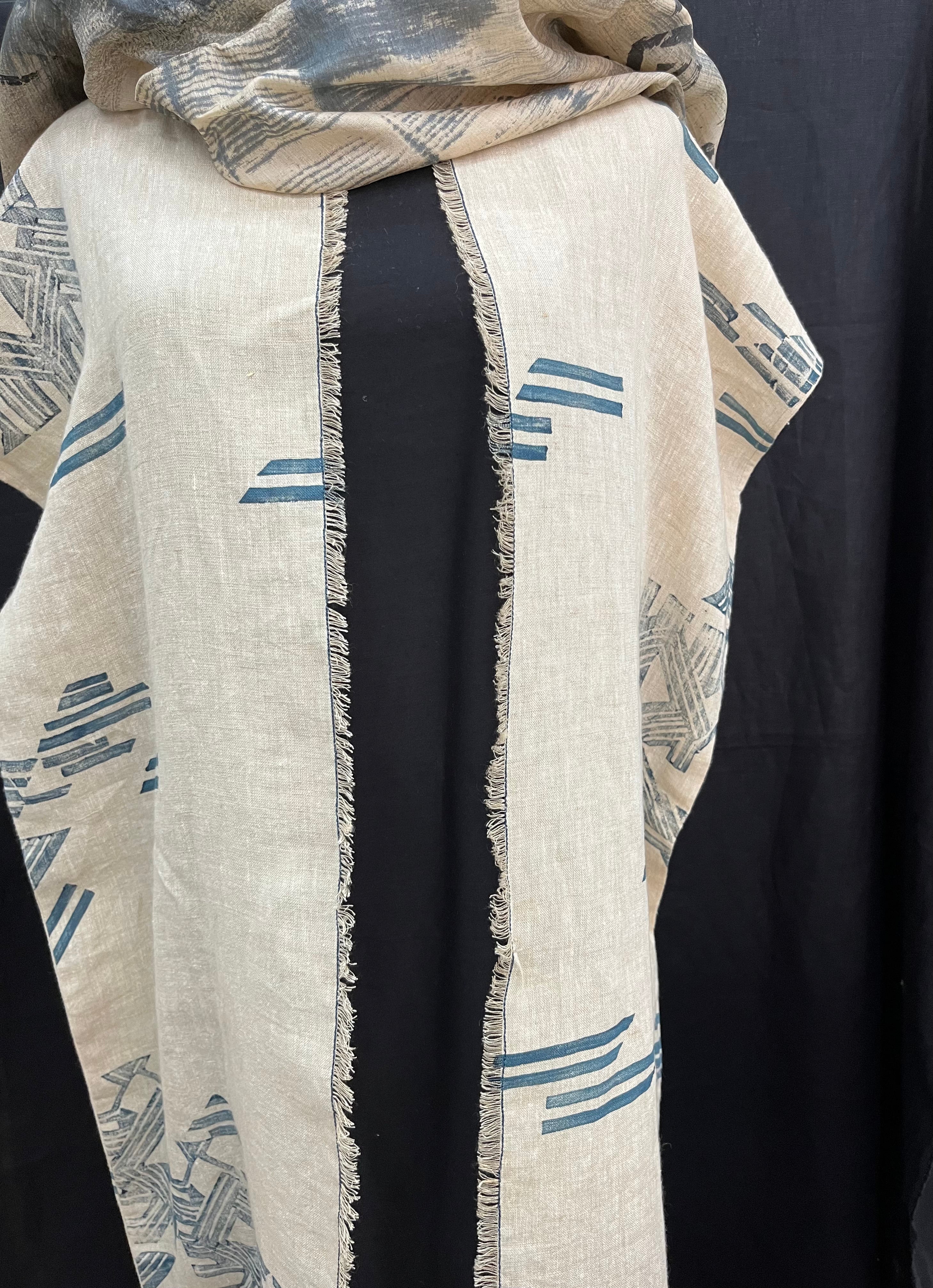 Linen block printed wrap jacket