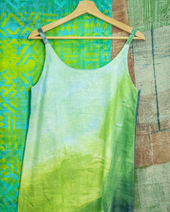 Blue and Green Abstract Linen Dress