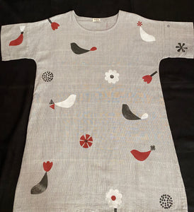 Grey Khadi Bird Print Dress