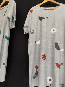Grey Khadi Bird Print Dress