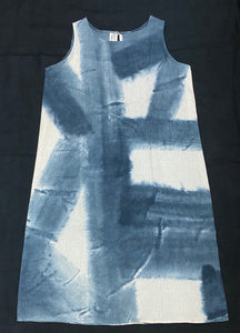 Abstract Blue Linen Dress